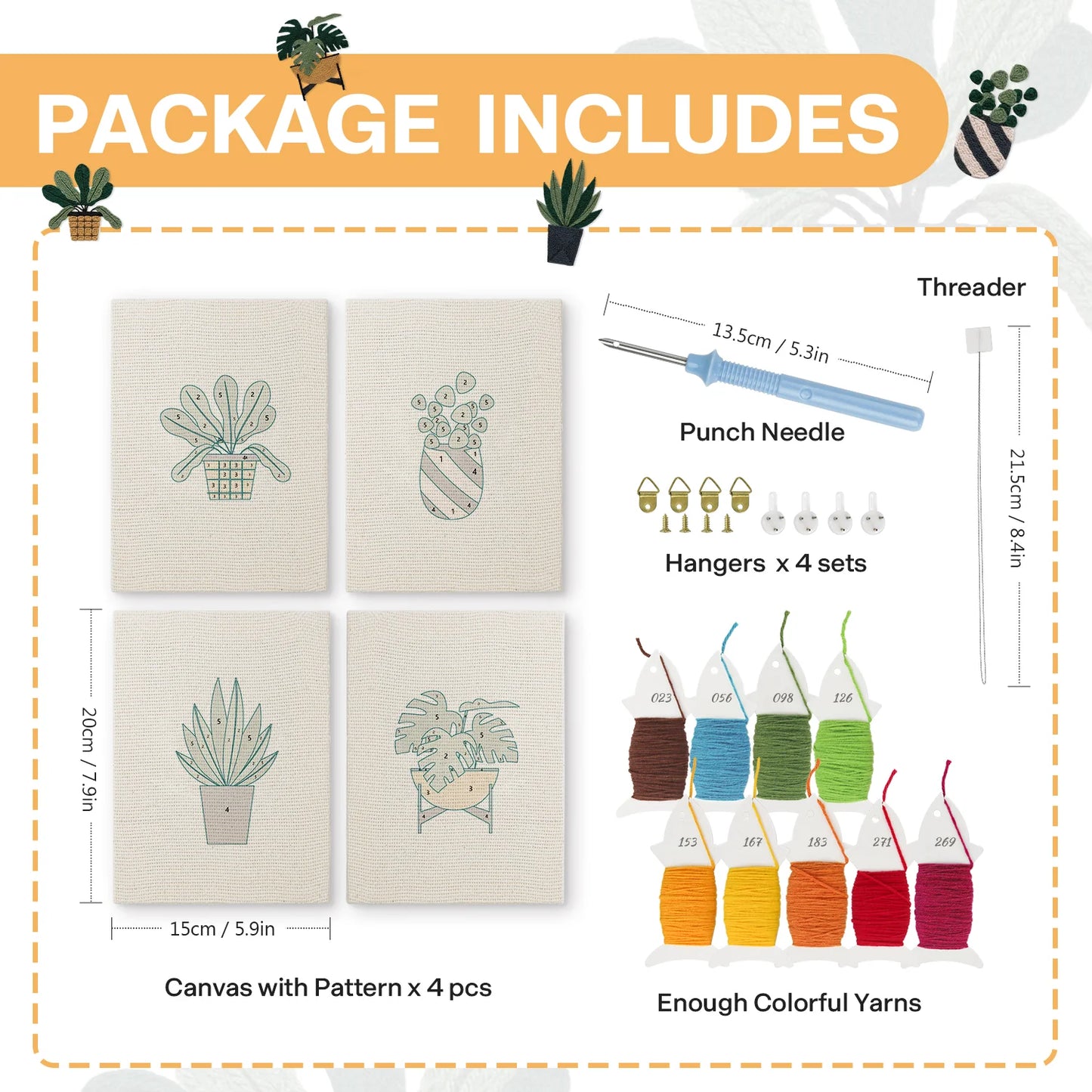 Modern Botanical | 4x Mini Punch Needle