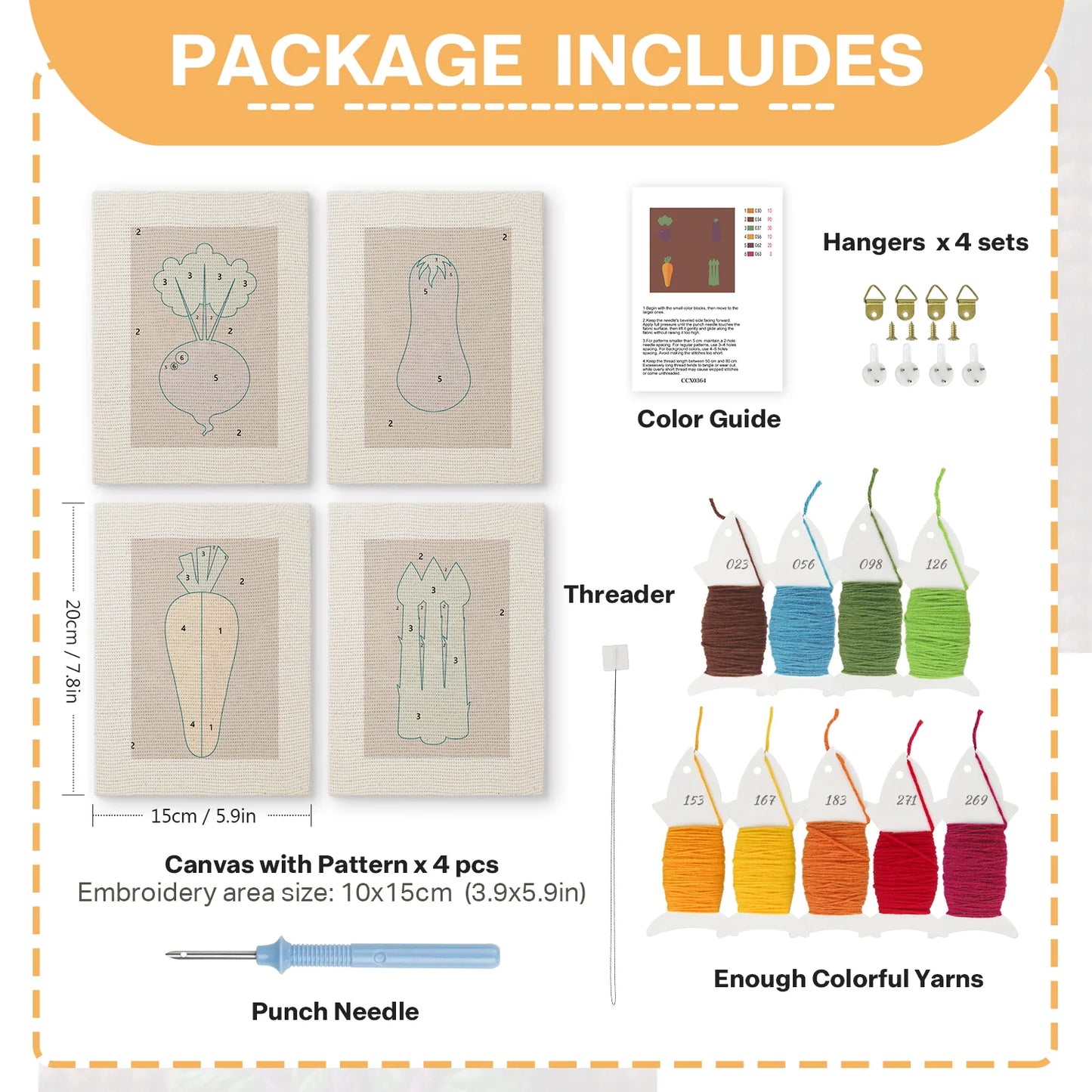 Vegetables | 4x Mini Punch Needle