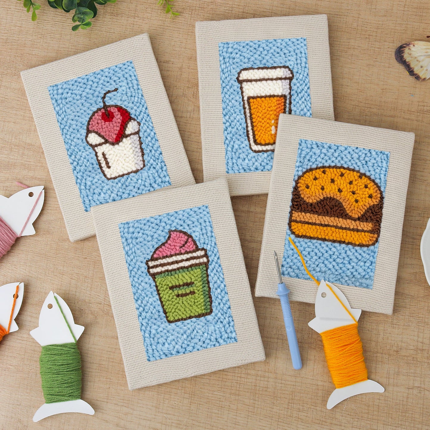 The Bright Blue Bistro | 4x Mini Punch Needle