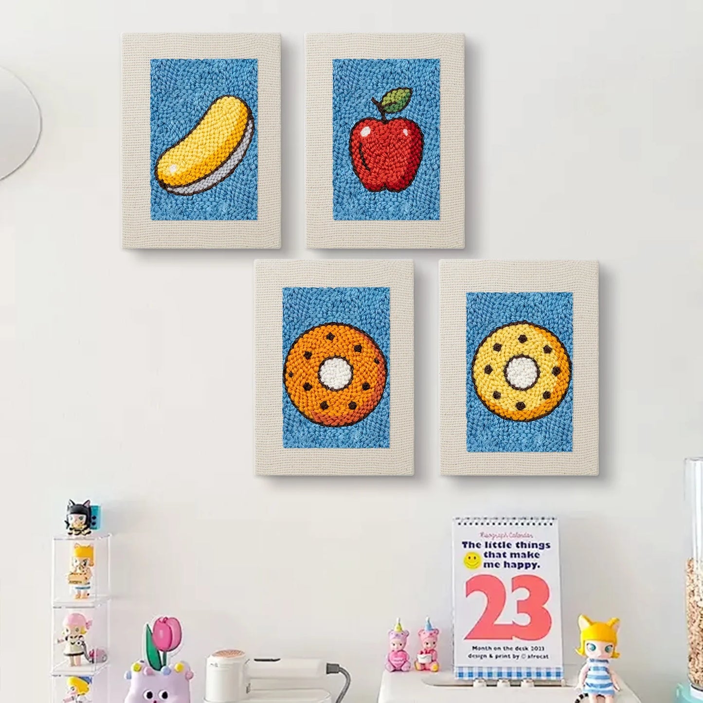 The Bright Blue Orchard | 4x Mini Punch Needle