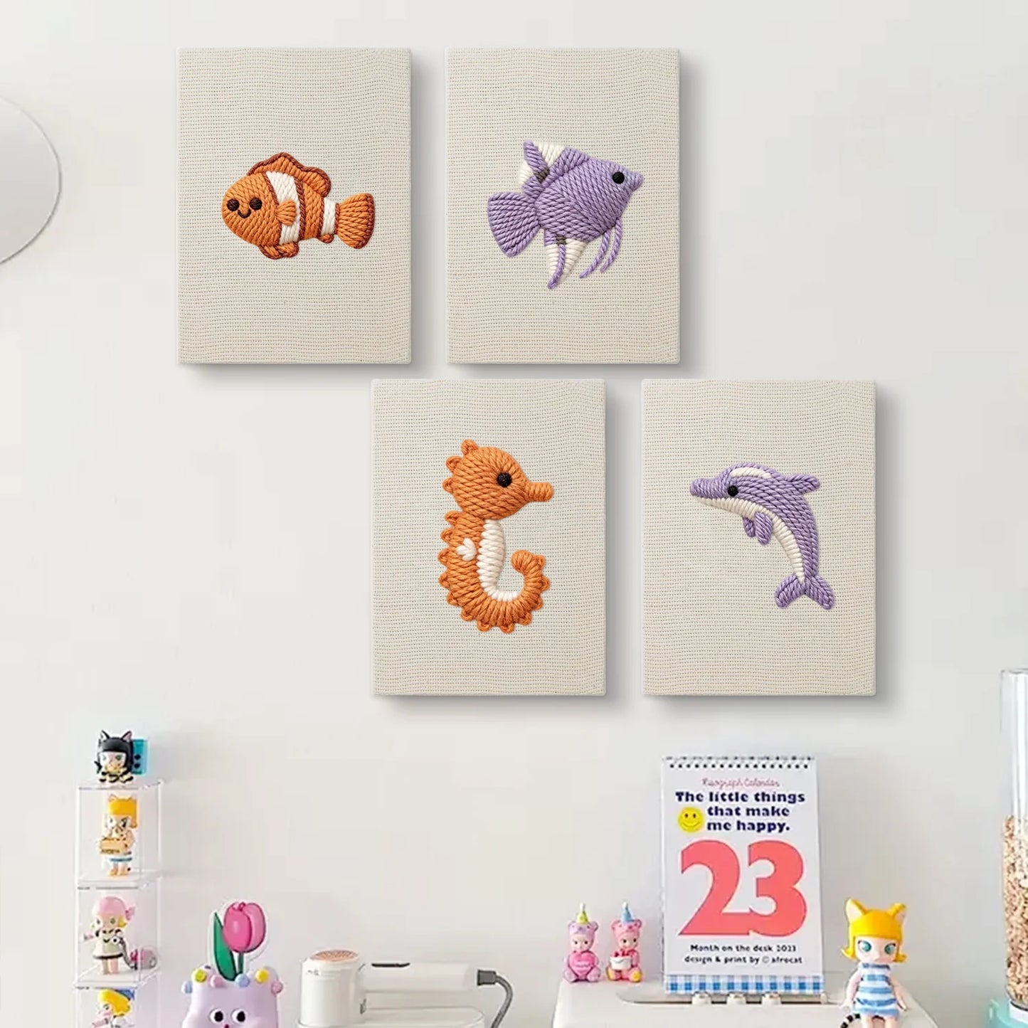 Fish & Dolphins | 4x Mini Punch Needle