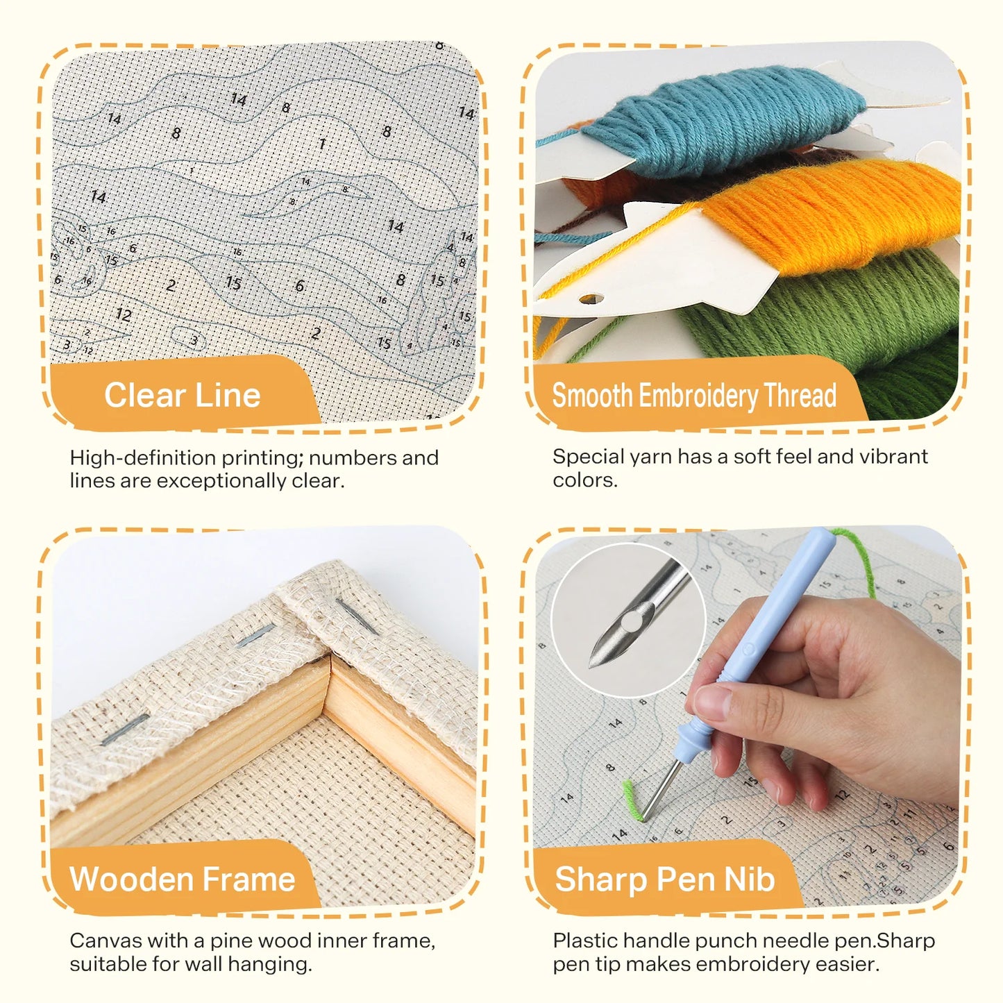 The Bright Blue Orchard | 4x Mini Punch Needle