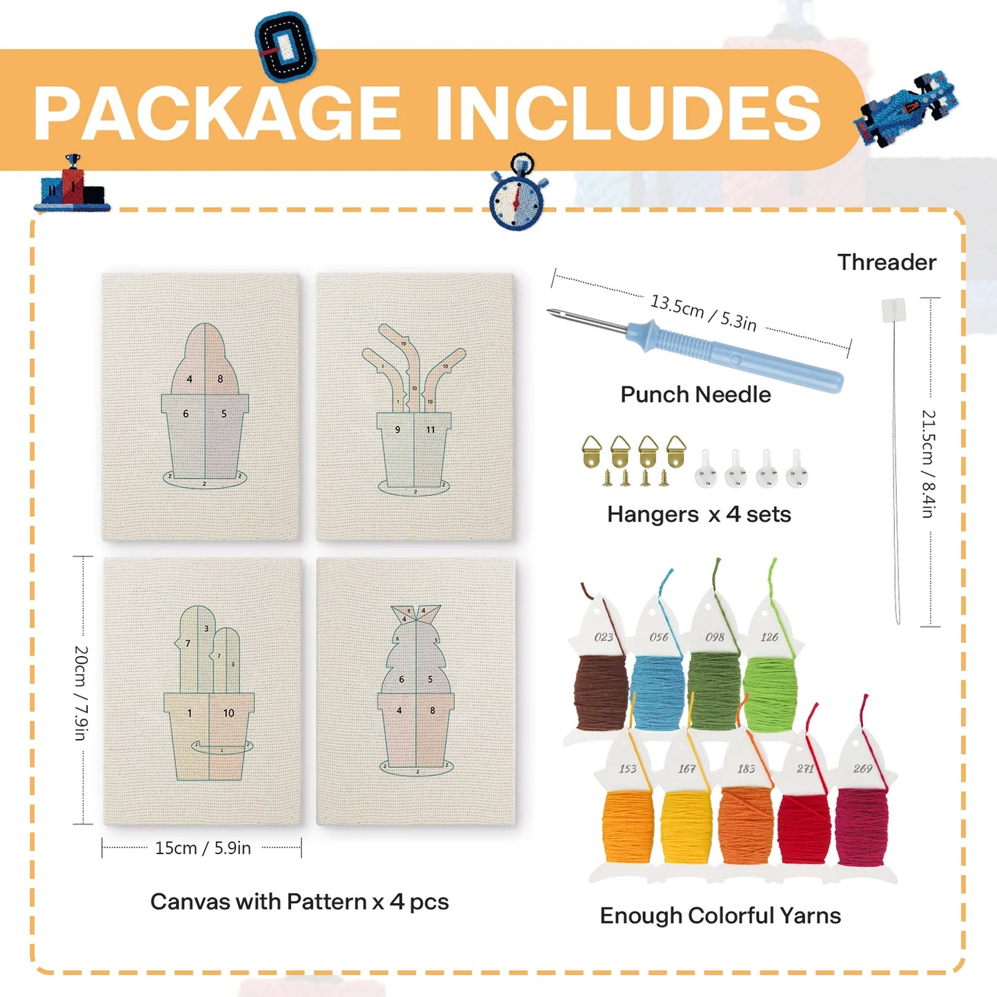 Cactus Color-Block | 4x Mini Punch Needle