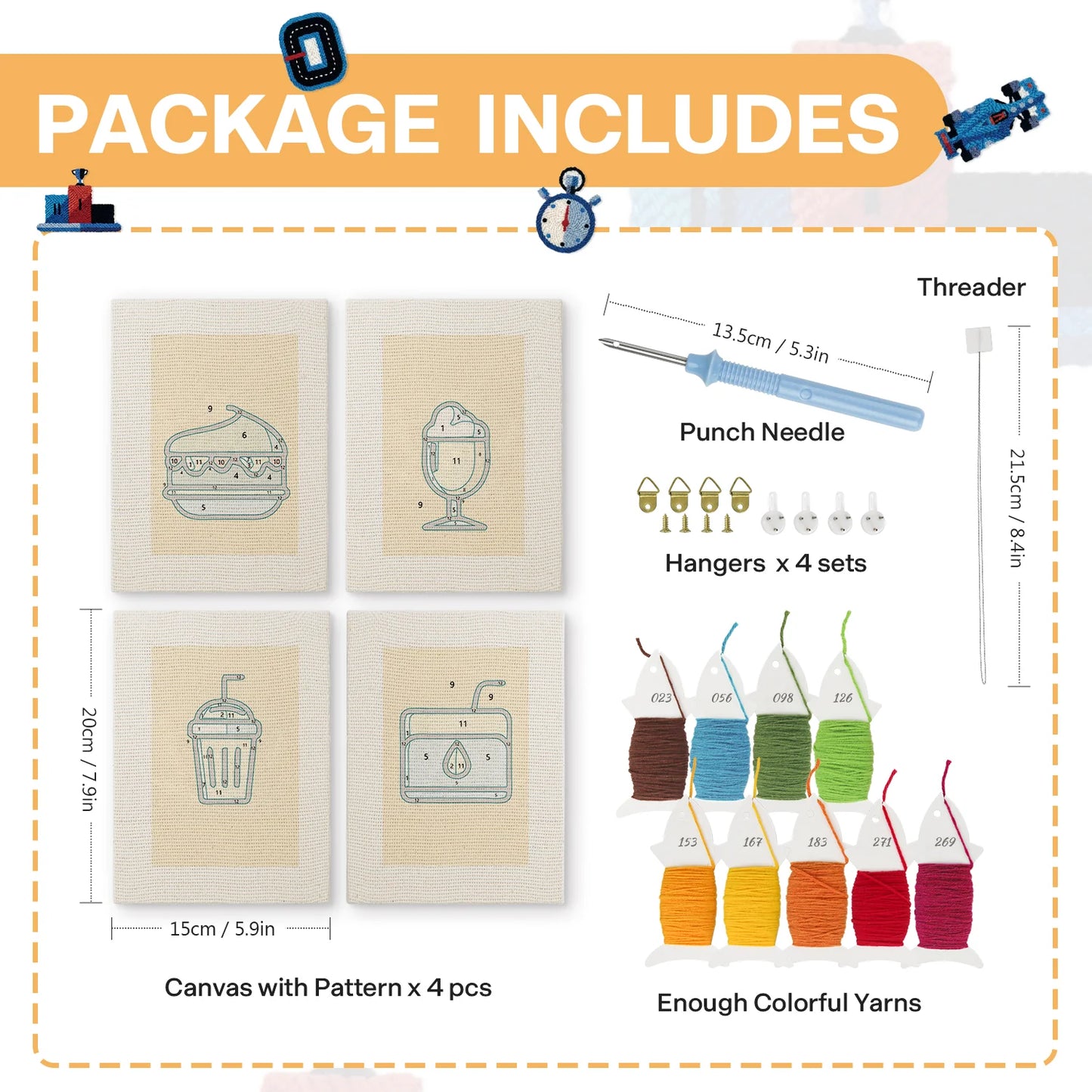 Fast Food | 4x Mini Punch Needle