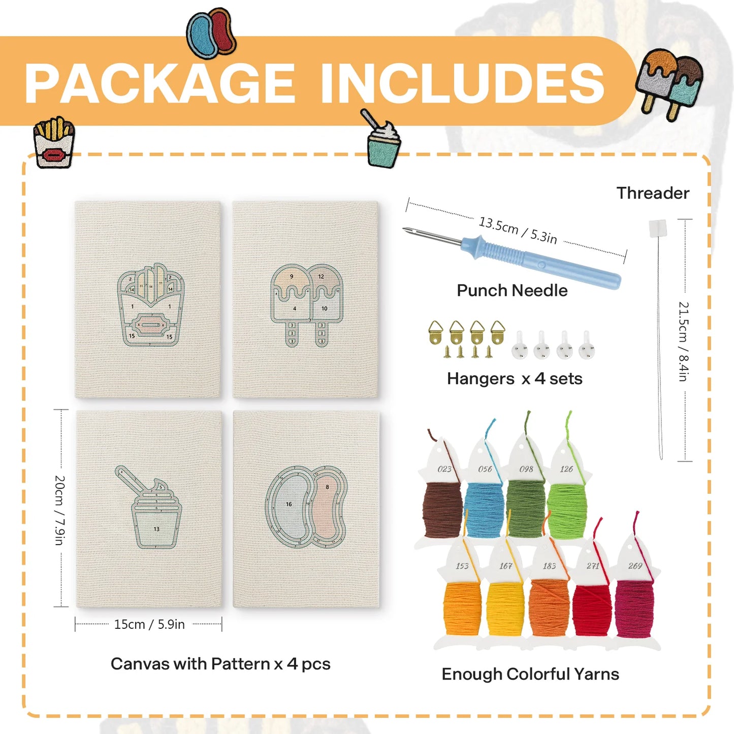 Cravings & Sweets | 4x Mini Punch Needle