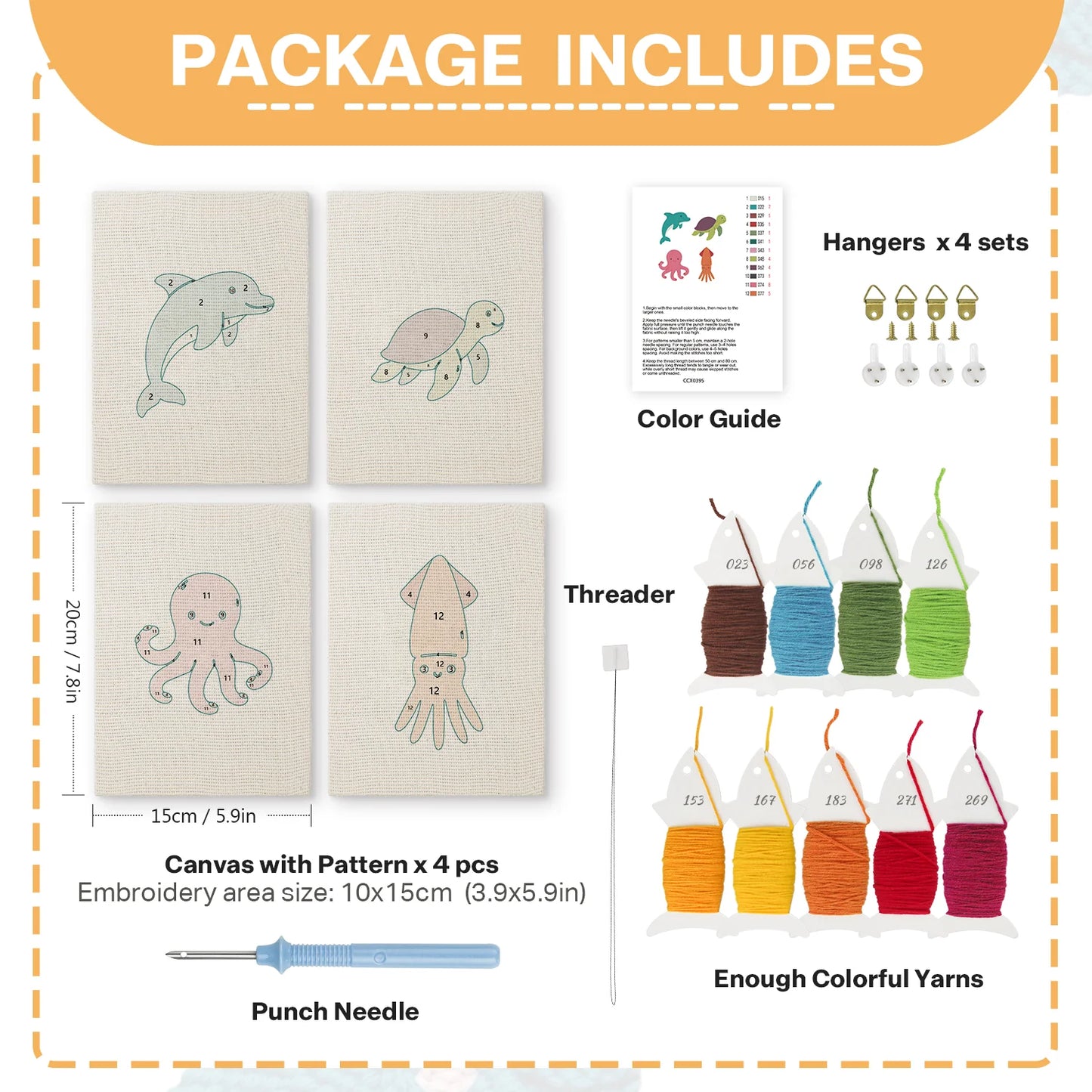 Ocean Friends | 4x Mini Punch Needle