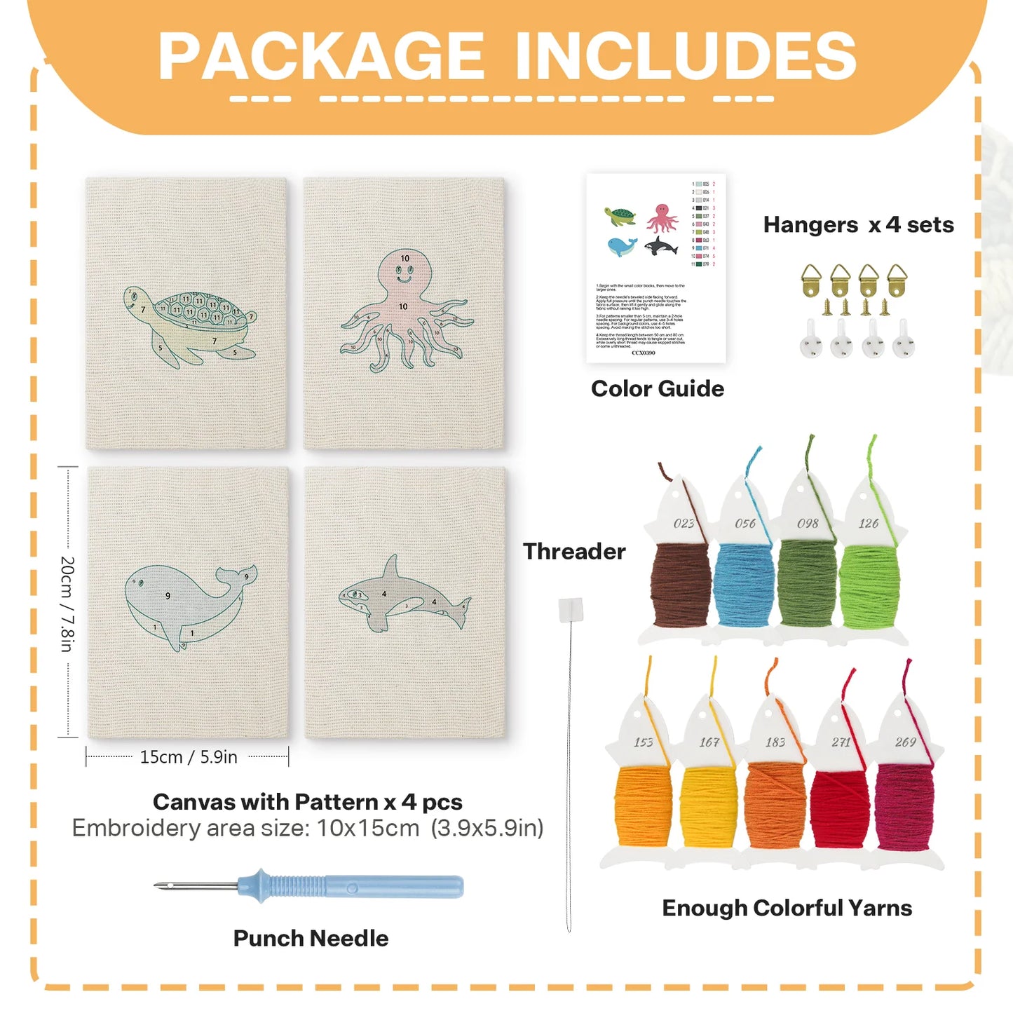 Sea animals | 4x Mini Punch Needle