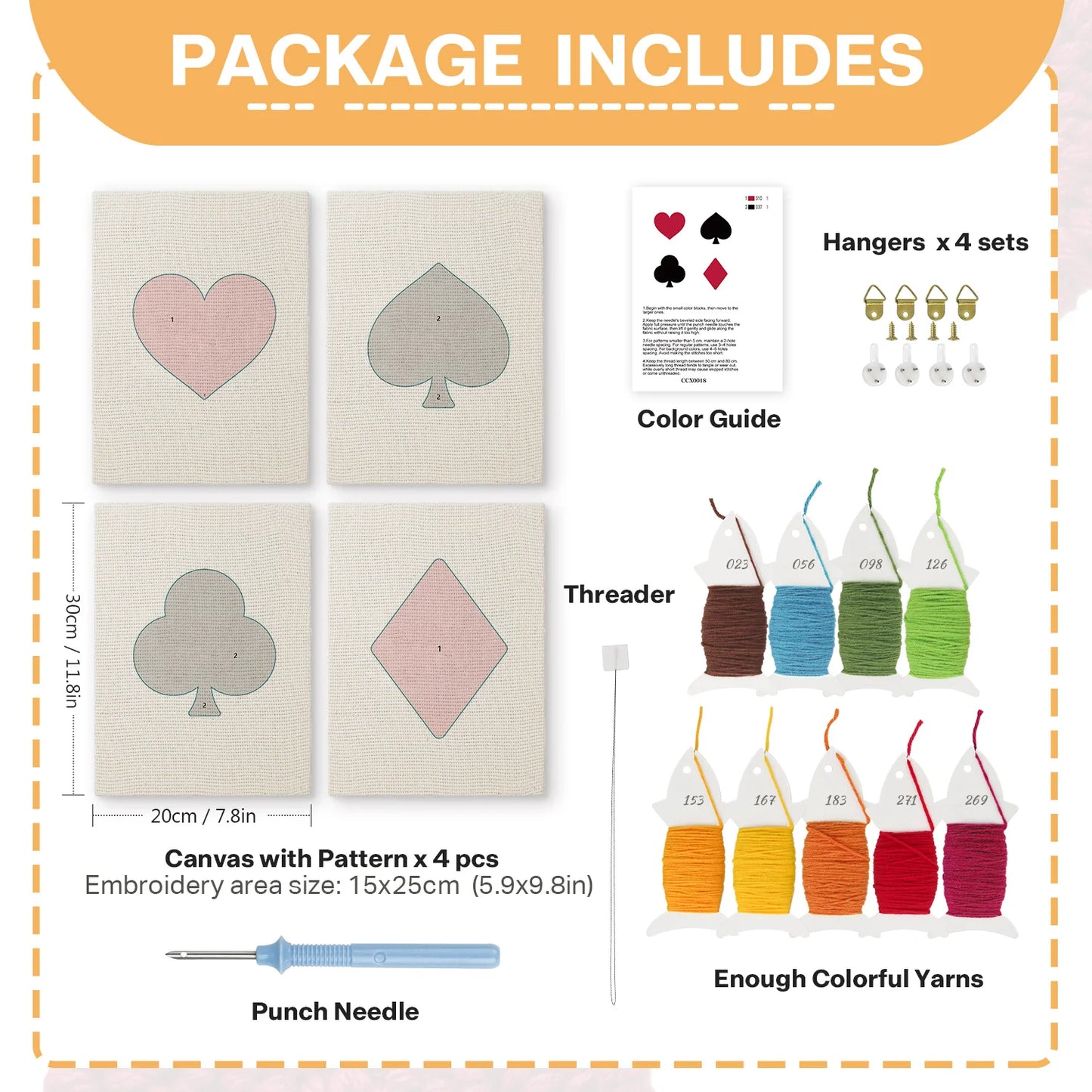 Playing Cards | 4x Mini Punch Needle