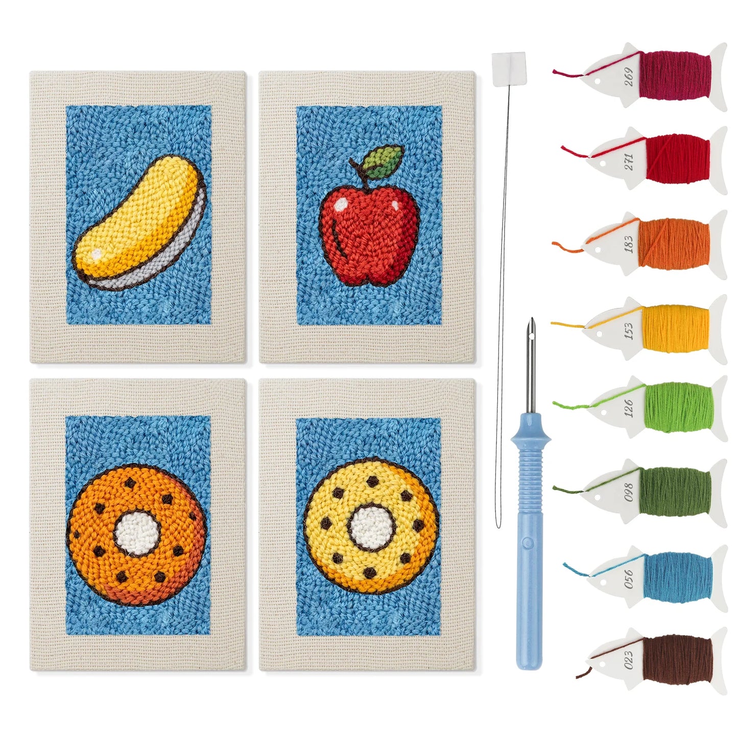The Bright Blue Orchard | 4x Mini Punch Needle