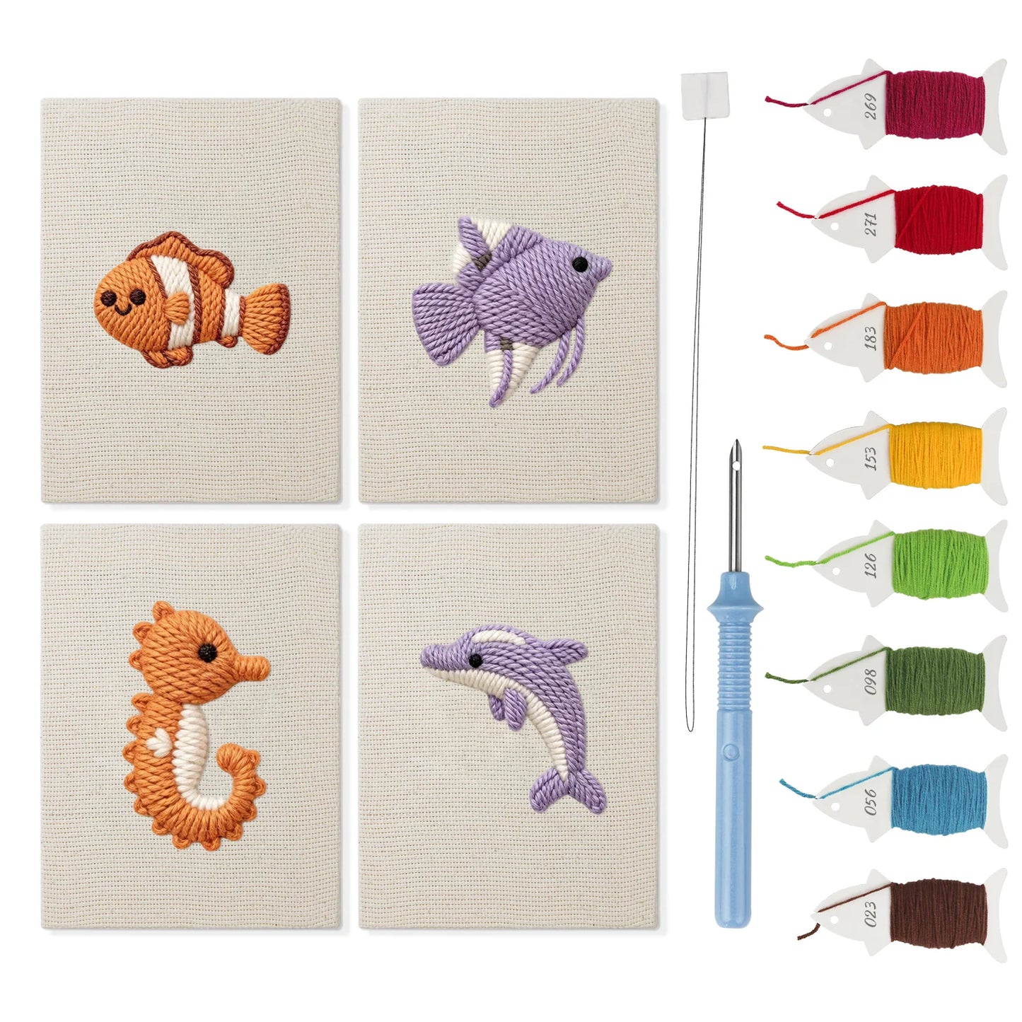 Fish & Dolphins | 4x Mini Punch Needle