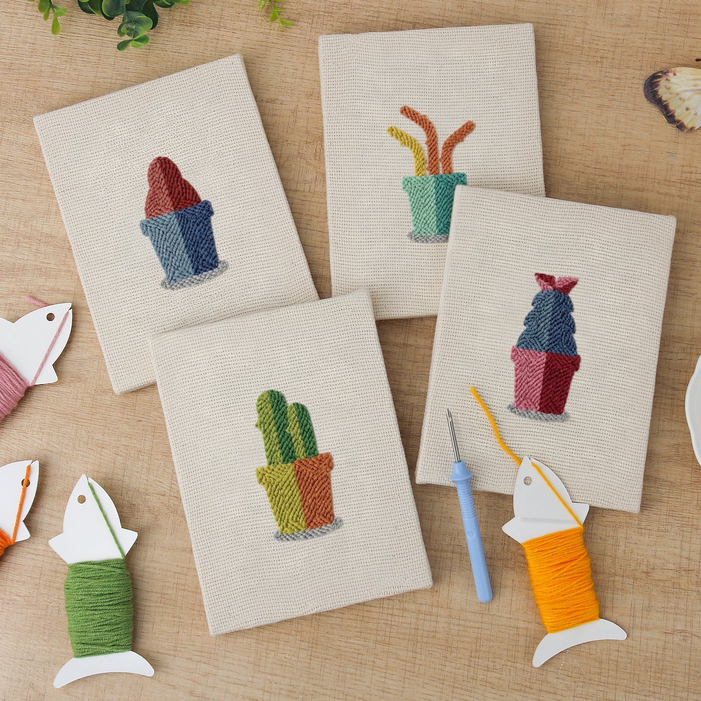 Cactus Color-Block | 4x Mini Punch Needle