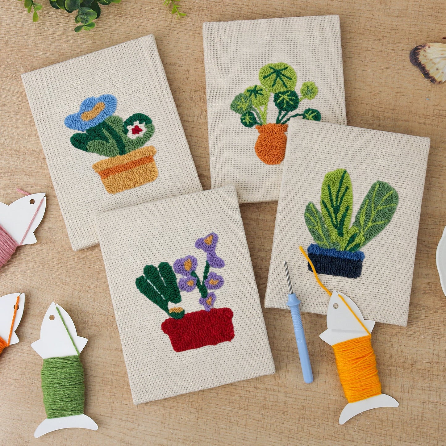 Happy Flower Baskets | 4x Mini Punch Needle