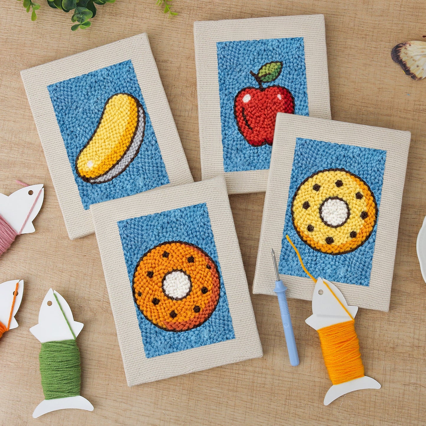The Bright Blue Orchard | 4x Mini Punch Needle