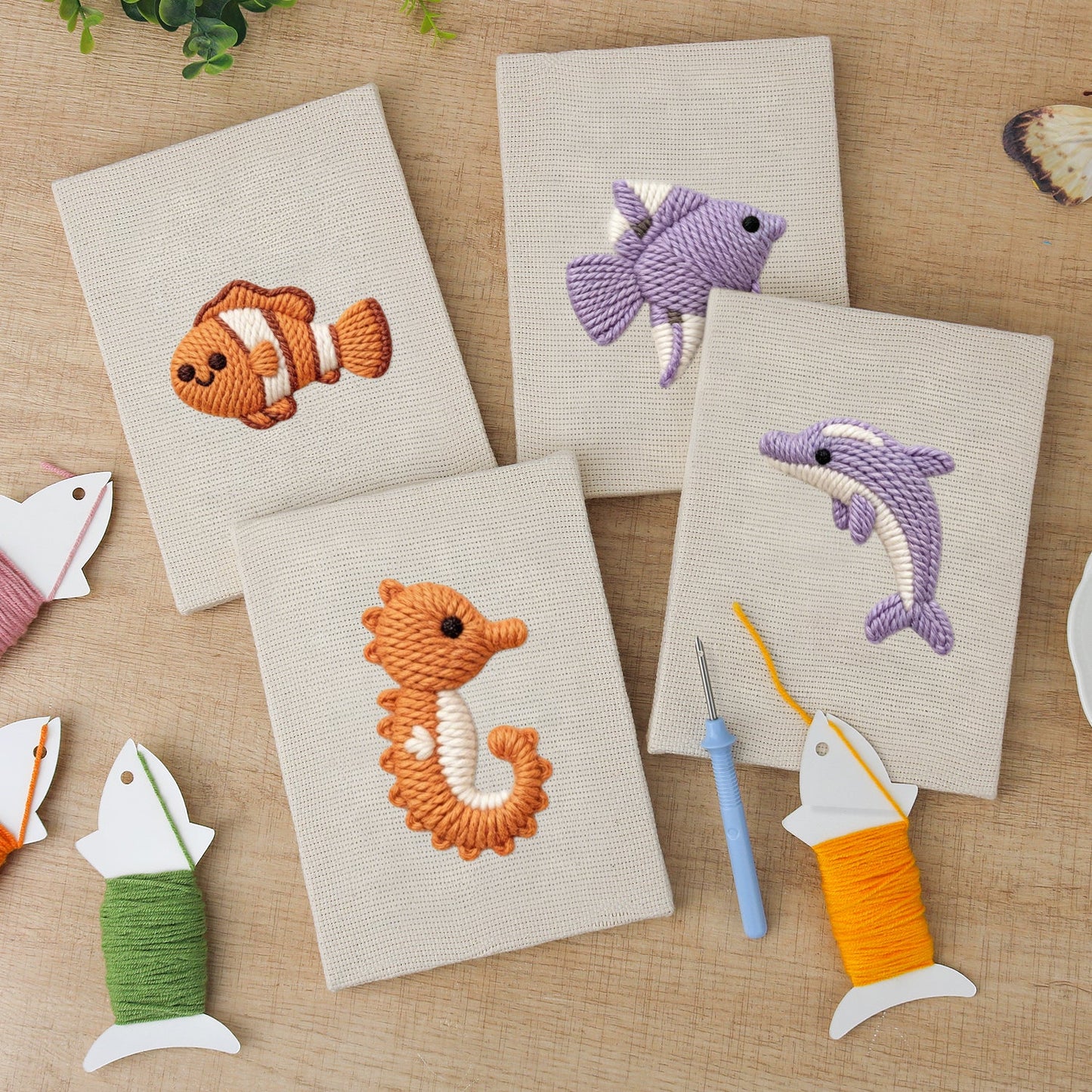 Fish & Dolphins | 4x Mini Punch Needle