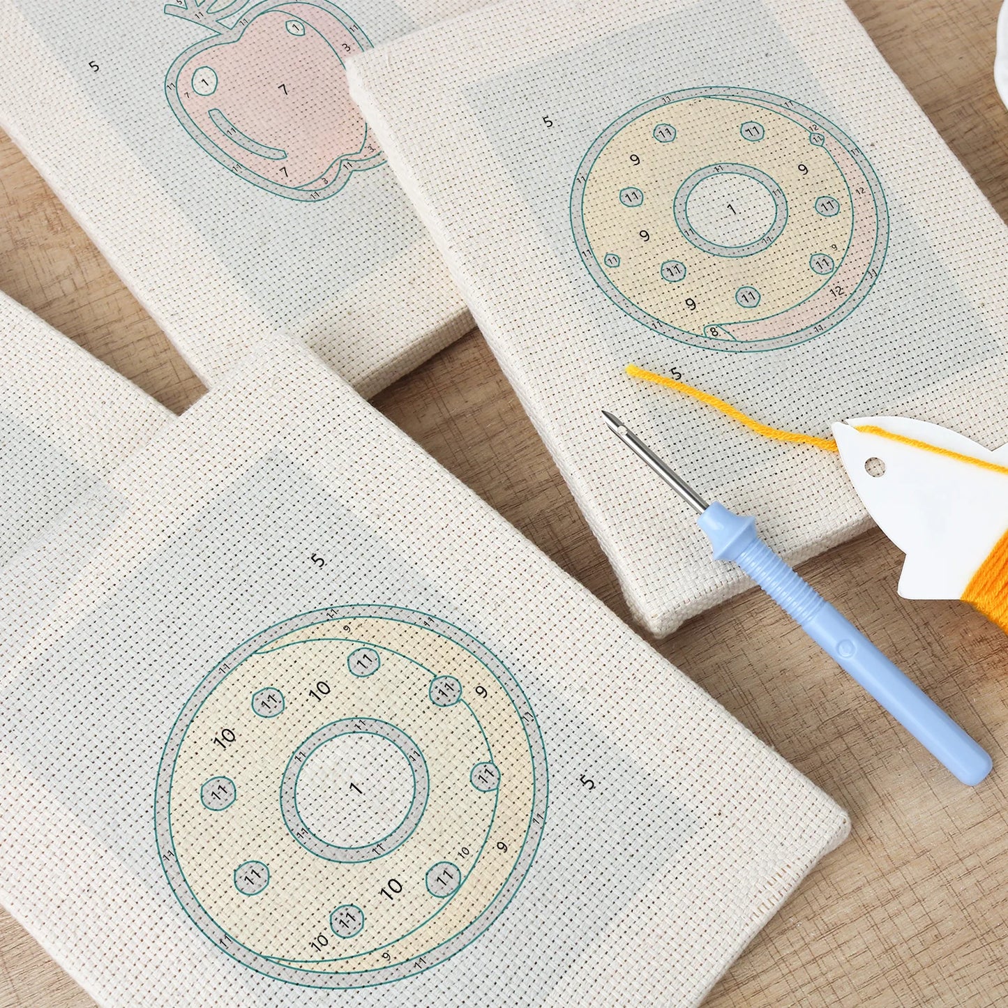 The Bright Blue Orchard | 4x Mini Punch Needle