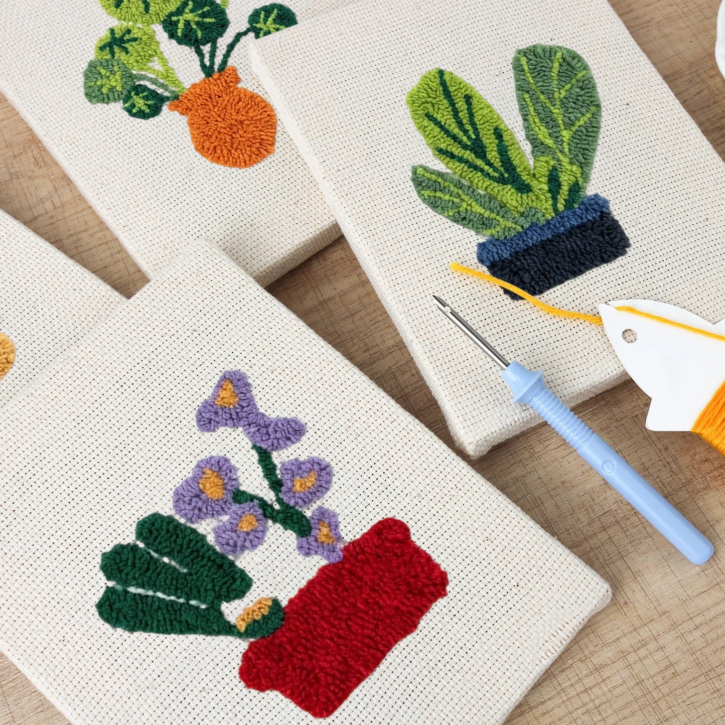 Happy Flower Baskets | 4x Mini Punch Needle