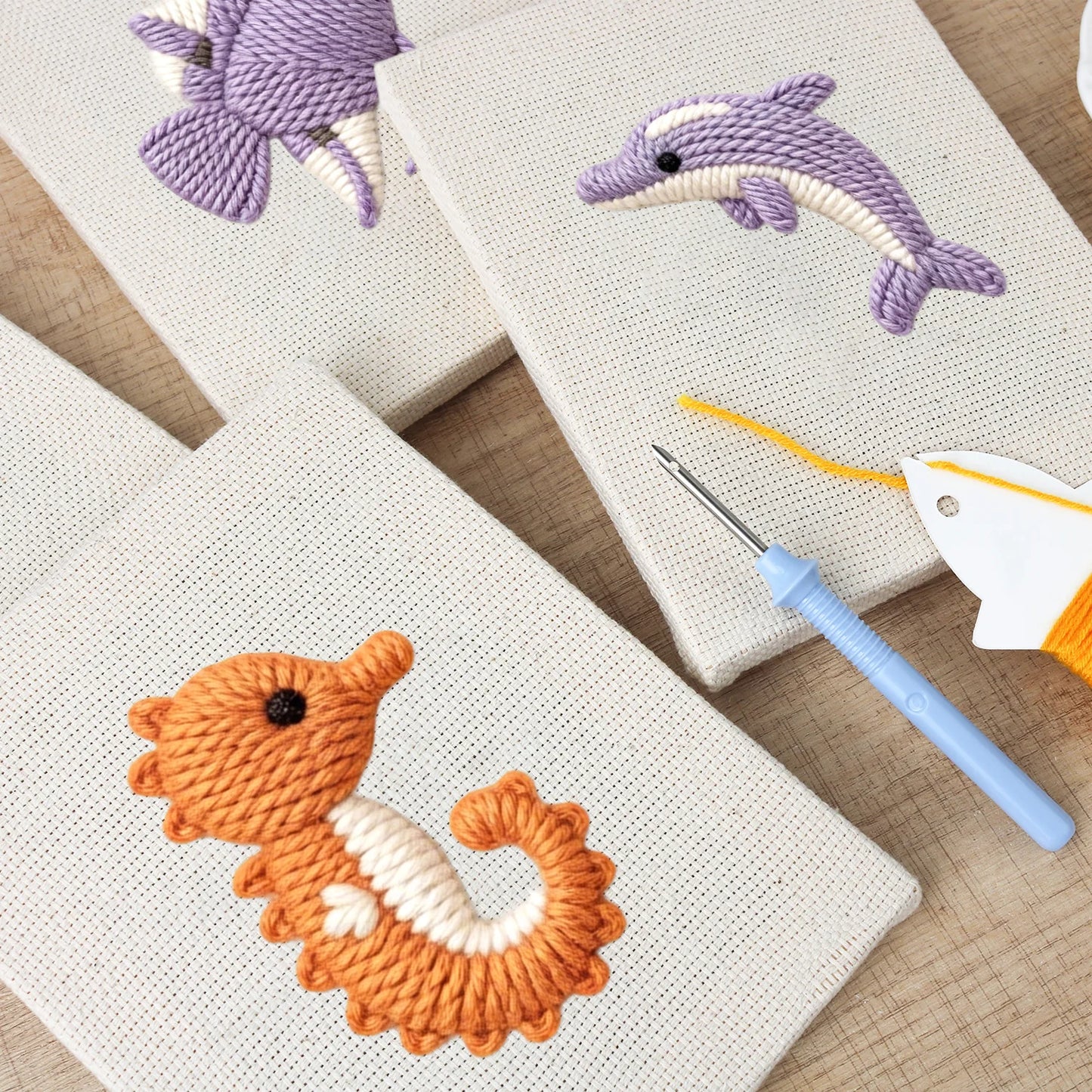 Fish & Dolphins | 4x Mini Punch Needle
