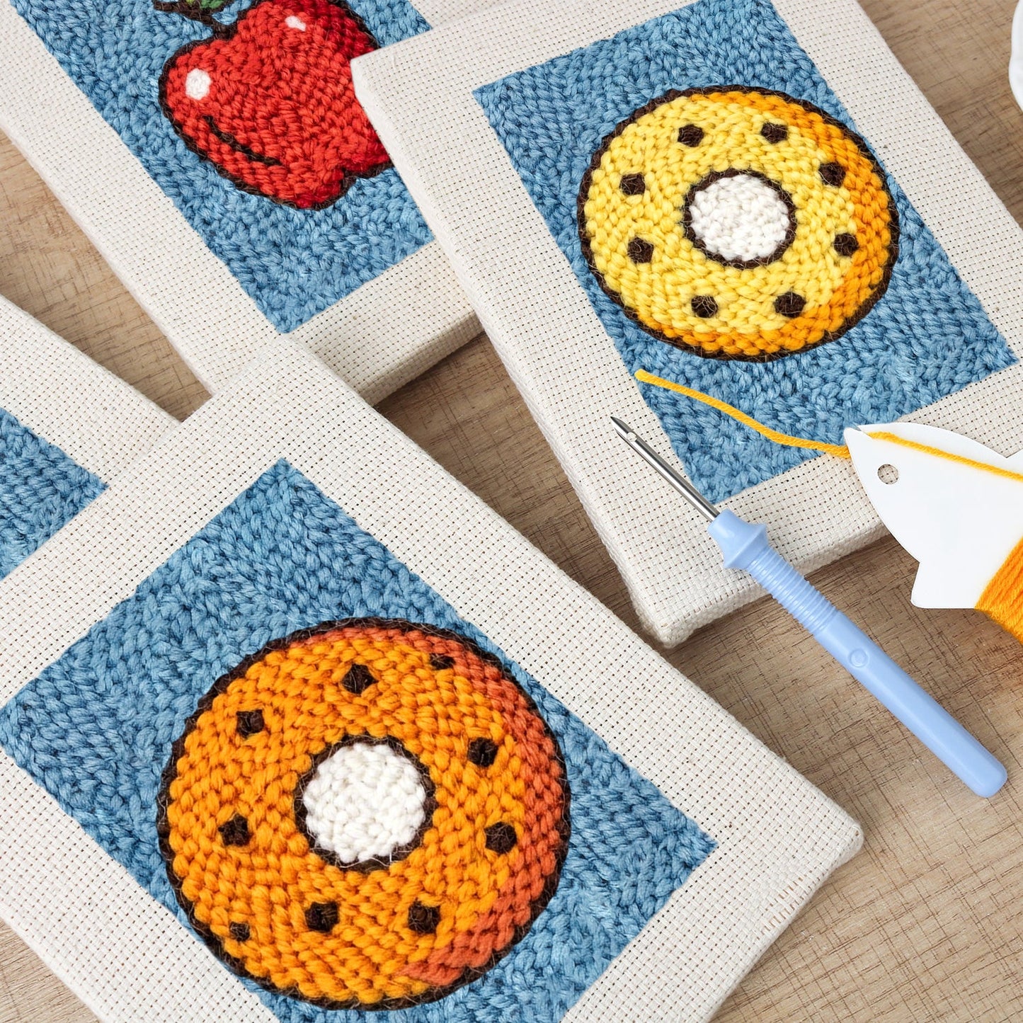 The Bright Blue Orchard | 4x Mini Punch Needle